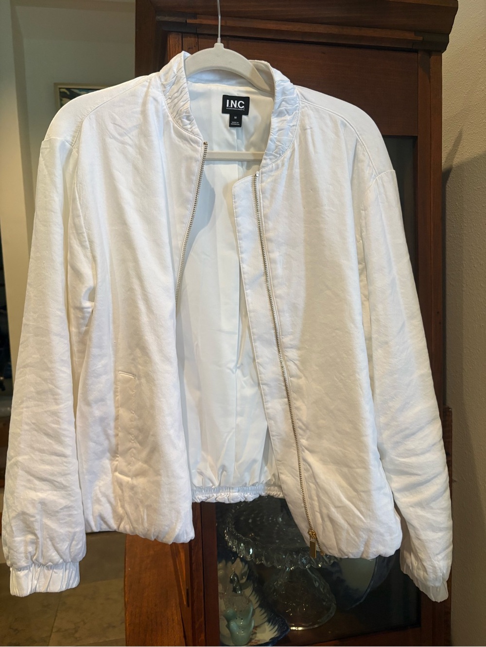 INC International Concepts White Lightweight Bomber Jacket